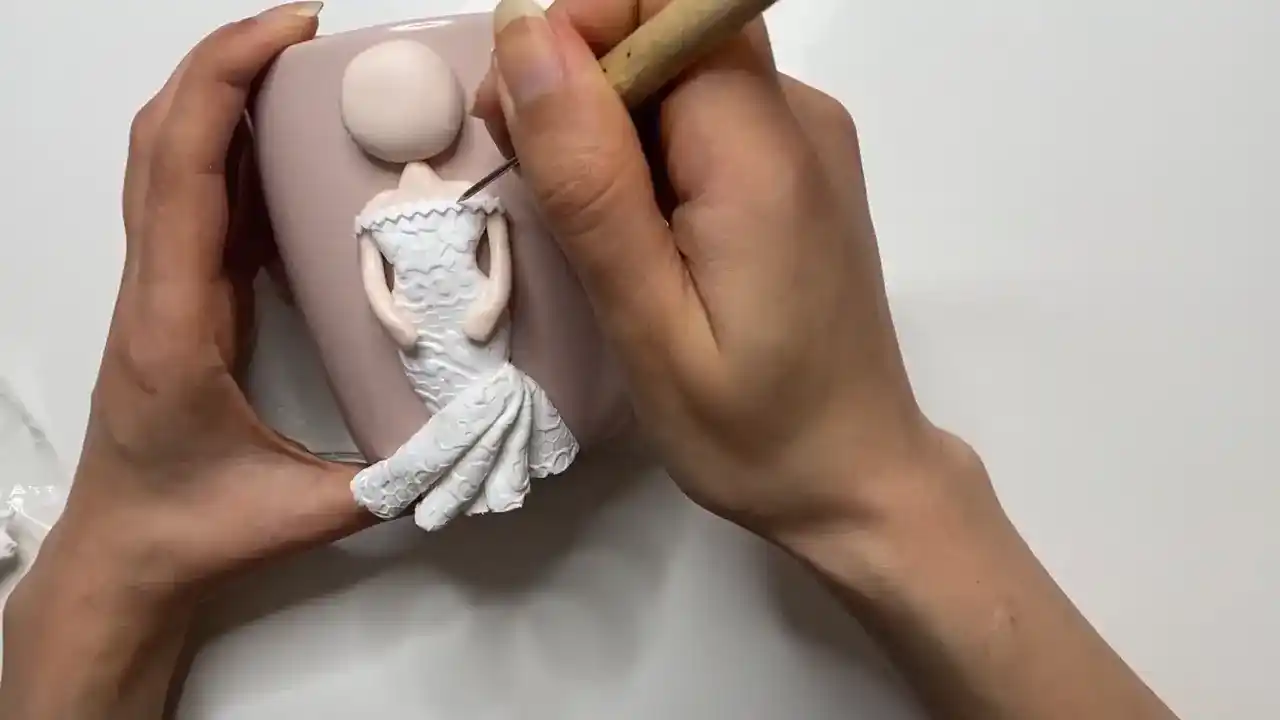 مرحله ساخت ماگ عروس مرحله توری عروسک