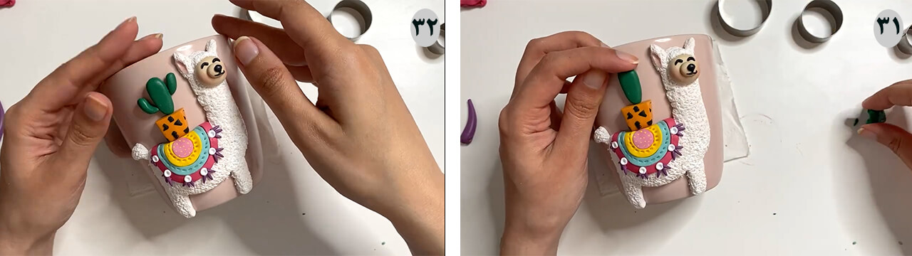 آموزش ساخت ماگ طرح لاما مرحله گلدان  عروسک