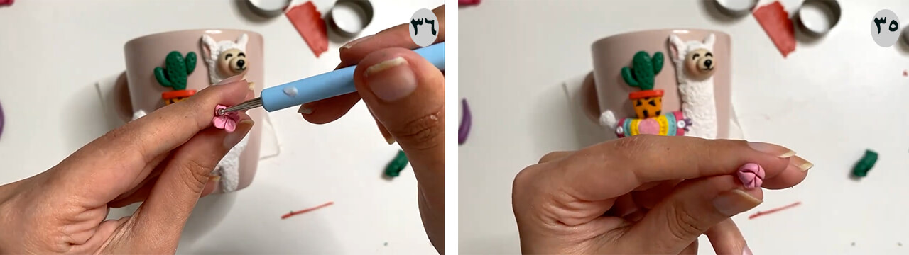 آموزش ساخت ماگ طرح لاما مرحله گل  عروسک