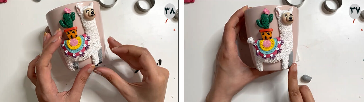 آموزش ساخت ماگ طرح لاما مرحله گلدان  عروسک
