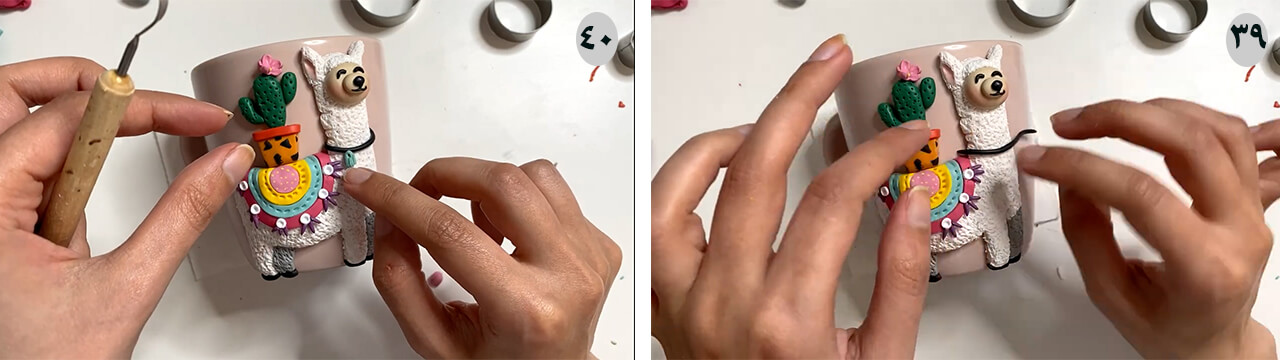 آموزش ساخت ماگ طرح لاما مرحله دور گردن  عروسک