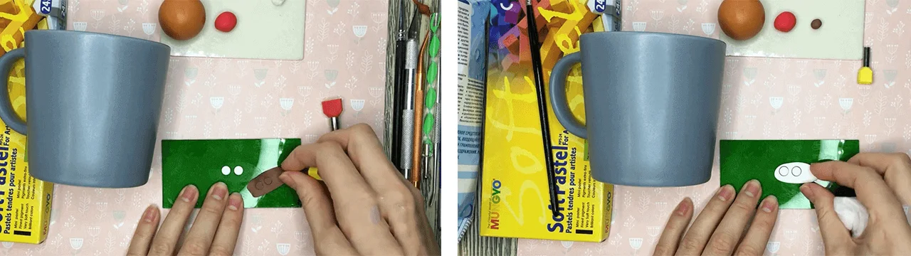 آموزش ساخت ماگ طرح گربه قلبی مرحله ساخت چشم ها  عروسک  