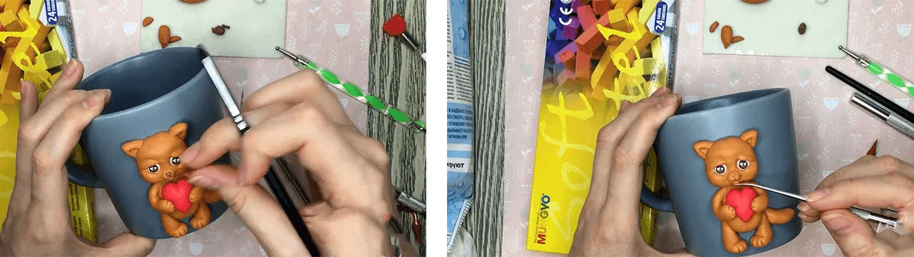 آموزش ساخت ماگ طرح گربه قلبی مرحله ساخت زبون عروسک  