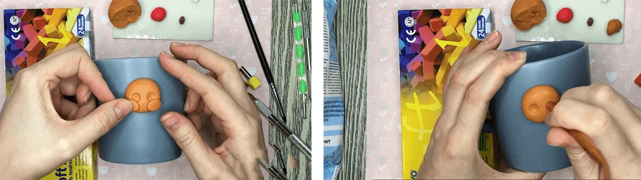 آموزش ساخت ماگ طرح گربه قلبی مرحله ساخت صورت عروسک  