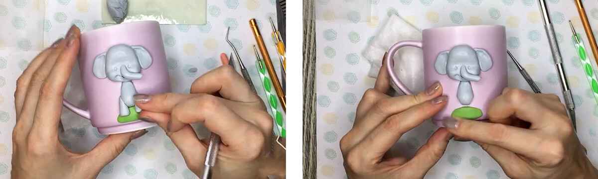 آموزش ساخت ماگ فیل کوچولو مرحله ساخت چمن  عروسک 