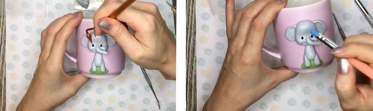 آموزش ساخت ماگ فیل کوچولو مرحله ساخت چشم های  عروسک 