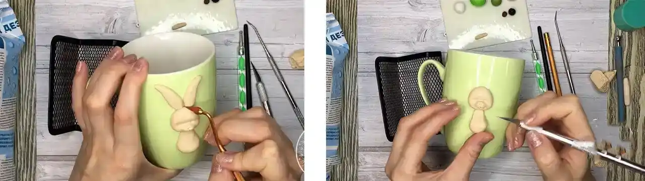 آموزش ساخت ماگ طرح خرگوش و گل مرحله ساخت بدن عروسک 