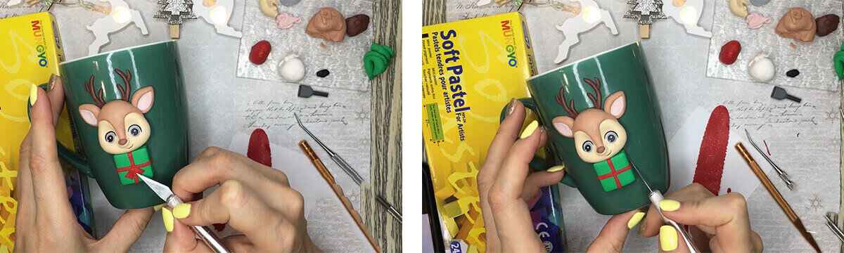 آموزش  تزئین ماگ طرح گوزن بابانوئل مرحله ساخت بدن عروسک 