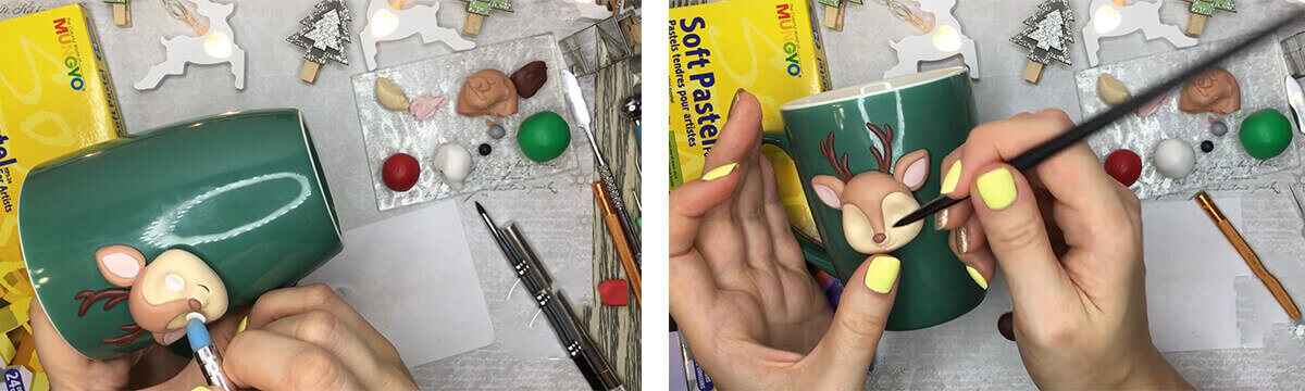 آموزش  تزئین ماگ طرح گوزن بابانوئل مرحله ساخت بینی  عروسک 