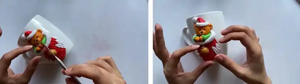 آموزش تزیین ماگ طرح جوراب کریسمس با خرس مرحله ساخت لباس عروسک
