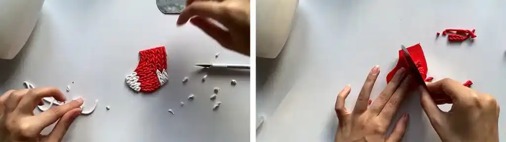 آموزش تزیین ماگ طرح جوراب کریسمس با خرس مرحله ساخت جوراب عروسک
