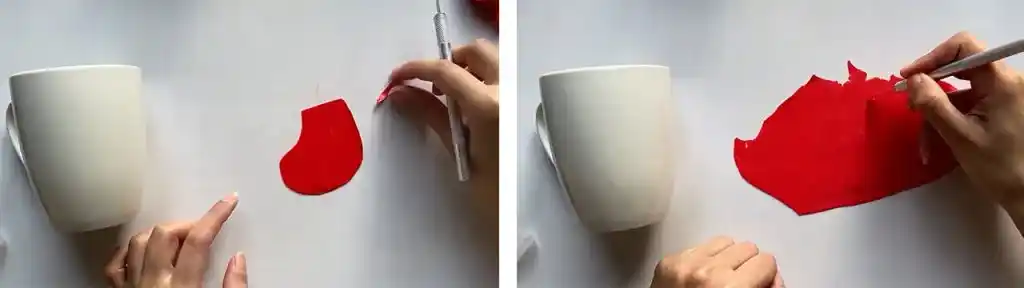 آموزش تزیین ماگ طرح جوراب کریسمس با خرس مرحله ساخت جوراب عروسک
