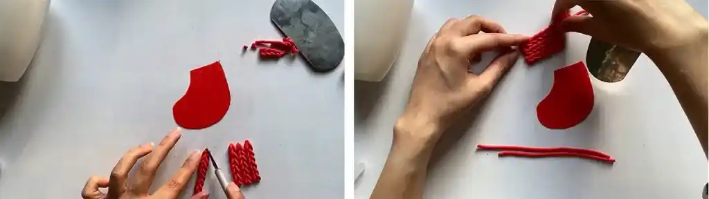 آموزش تزیین ماگ طرح جوراب کریسمس با خرس مرحله ساخت جوراب عروسک