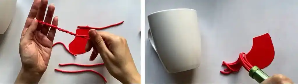 آموزش تزیین ماگ طرح جوراب کریسمس با خرس مرحله ساخت جوراب عروسک