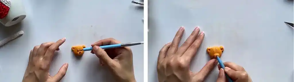 آموزش تزیین ماگ طرح جوراب کریسمس با خرس مرحله ساخت دهن عروسک