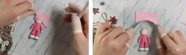 آموزش تزیین ماگ دختر خرگوشی مرحله ساخت کلاه عروسک 