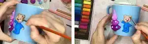 آموزش تزیین ماگ طرح درخت کریسمس با خرس مرحله ساخت سایه زدن خرس 