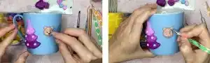 آموزش تزیین ماگ طرح درخت کریسمس با خرس مرحله ساخت چشم های خرس 