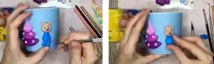 آموزش تزیین ماگ طرح درخت کریسمس با خرس مرحله ساخت بدن خرس 