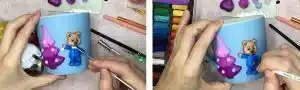 آموزش تزیین ماگ طرح درخت کریسمس با خرس مرحله ساخت سایه زدن خرس 