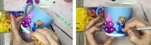 آموزش تزیین ماگ طرح درخت کریسمس با خرس مرحله ساخت هدیه  خرس 