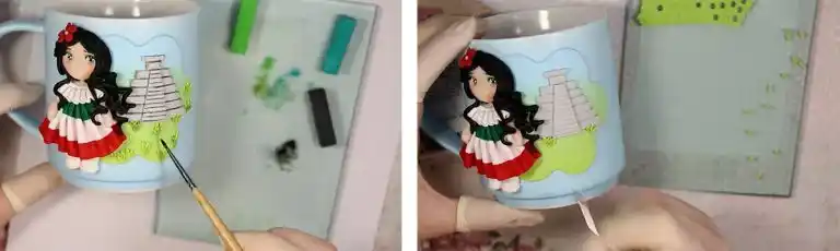 آموزش ساخت ماگ دختر مزرعه مرحله ساخت چمن  عروسک 