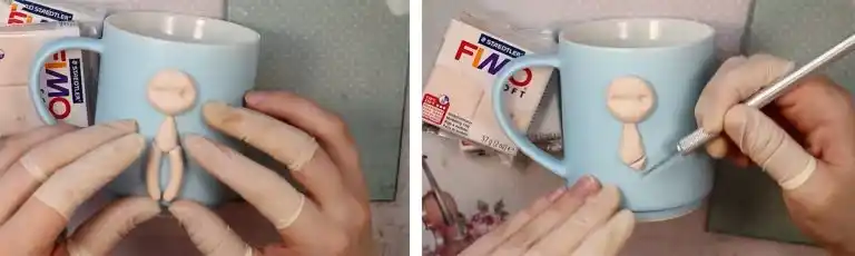 آموزش ساخت ماگ دختر مزرعه مرحله ساخت پاهای عروسک 