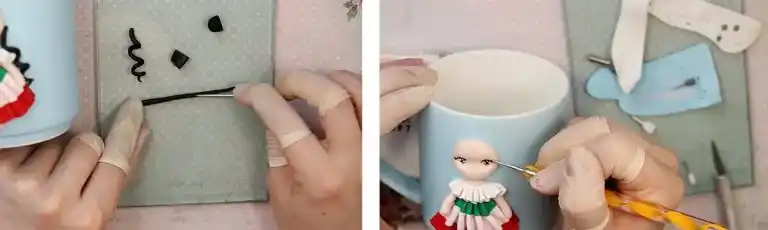 آموزش ساخت ماگ دختر مزرعه مرحله ساخت چشم های عروسک 
