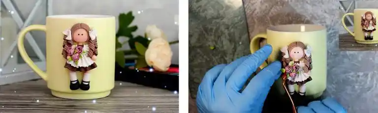 آموزش ساخت ماگ دختر گل فروش مرحله ساخت برگ  عروسک 