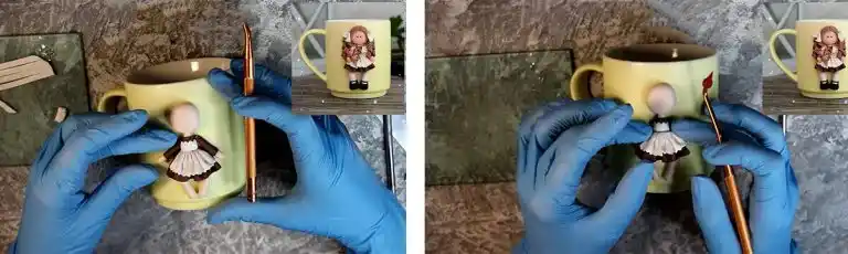 آموزش ساخت ماگ دختر گل فروش مرحله ساخت لباس عروسک 