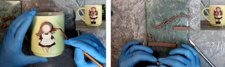 آموزش ساخت ماگ دختر گل فروش مرحله ساخت لباس  عروسک 