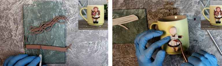 آموزش ساخت ماگ دختر گل فروش مرحله ساخت موهای عروسک 