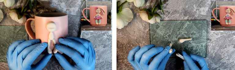 آموزش ساخت ماگ خرگوش گوش دراز مرحله ساخت پاهای  عروسک