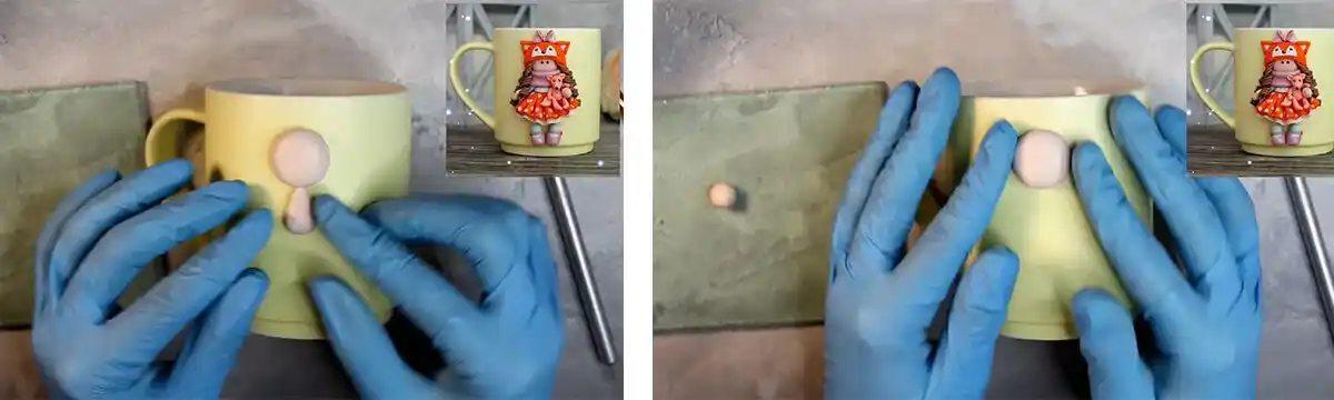 آموزش ساخت ماگ طرح دخترونه با عروسک روباه  مرحله ساخت سر عروسک 