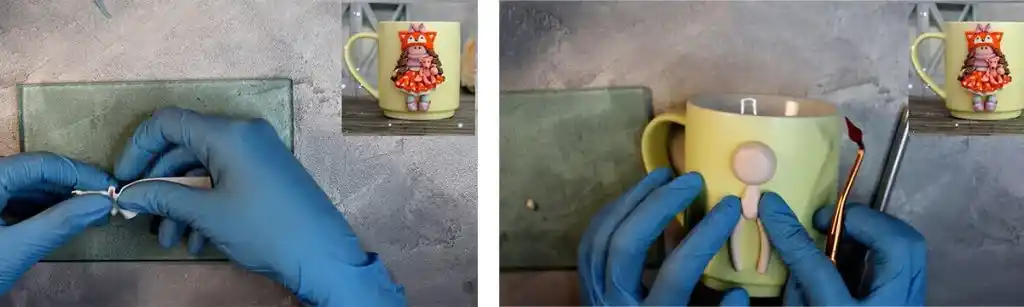آموزش ساخت ماگ طرح دخترونه با عروسک روباه  مرحله ساخت پاهای  عروسک 