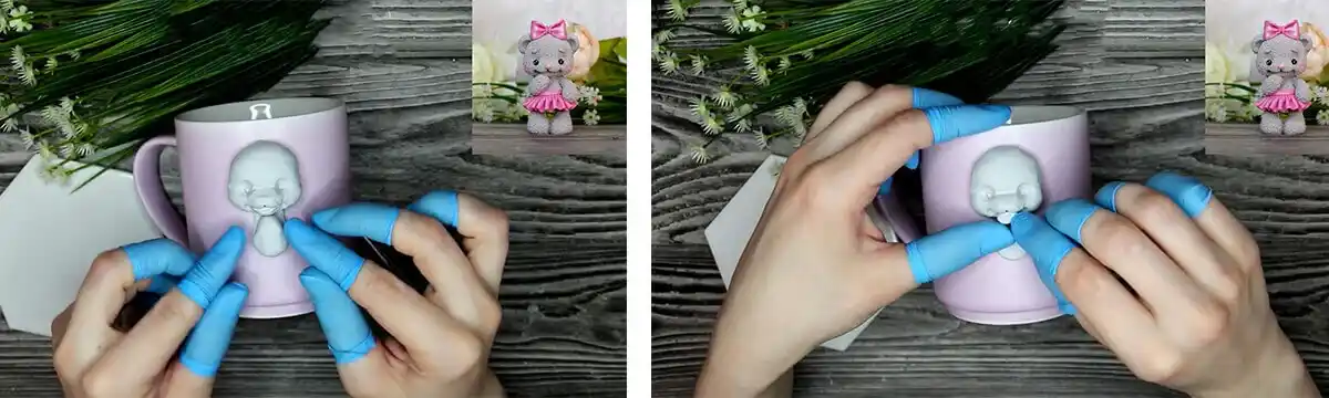 آموزش ساخت ماگ طرح خرس پشمالو مرحله ساخت صورت عروسک 