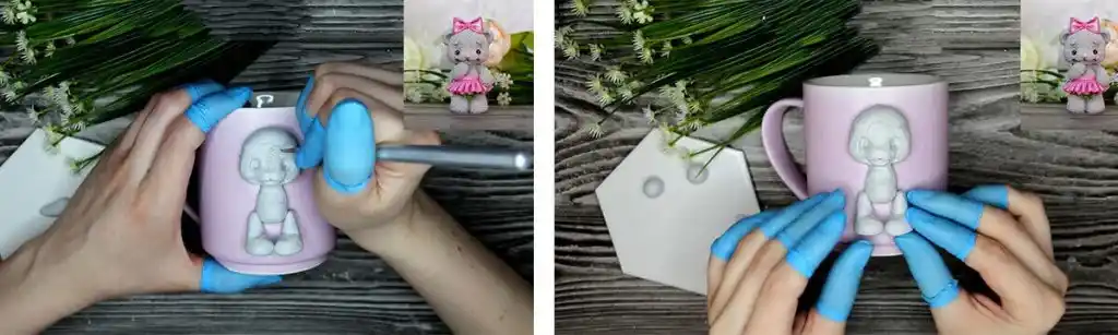 آموزش ساخت ماگ طرح خرس پشمالو مرحله ساخت پاهای  عروسک 