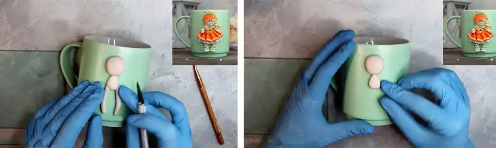 آموزش ساخت ماگ دختر پرتقالی مرحله ساخت سر عروسک 