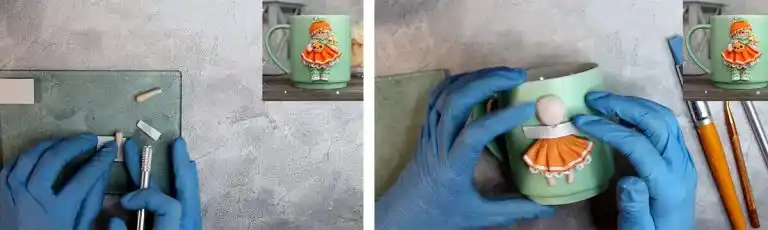 آموزش ساخت ماگ دختر پرتقالی مرحله ساخت لباس  عروسک 