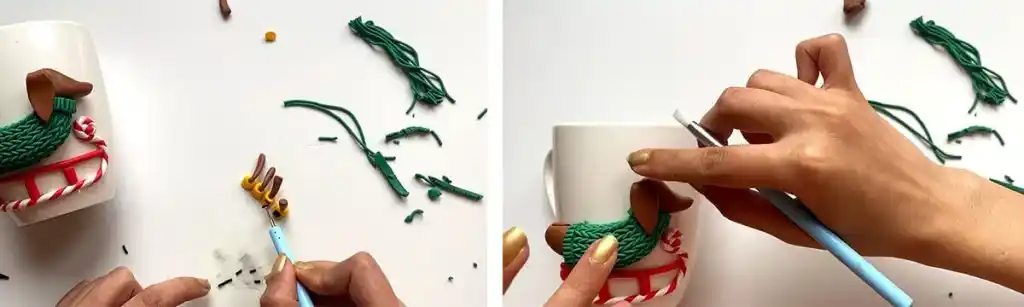 آموزش ساخت ماگ سگ کریسمس مرحله ساخت سر عروسک 
