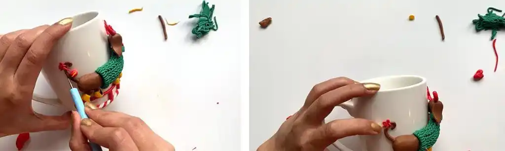 آموزش ساخت ماگ سگ کریسمس مرحله ساخت دم  عروسک 