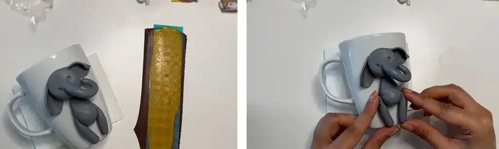 آموزس ساخت ماگ فیل با دسته گل مرحله ساخت پاهای  عروسک 
