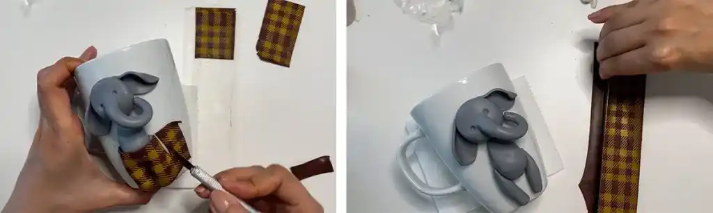 آموزس ساخت ماگ فیل با دسته گل مرحله ساخت شلوار  عروسک 