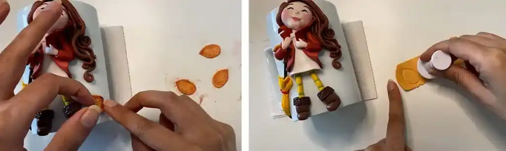 آموزش  ماگ دختر پاییزی با چتر مرحله ساخت برگ عروسک 