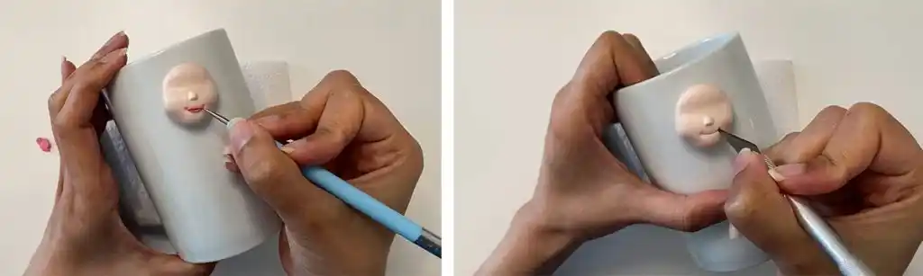 آموزش  ماگ دختر پاییزی با چتر مرحله ساخت صورت  عروسک 
