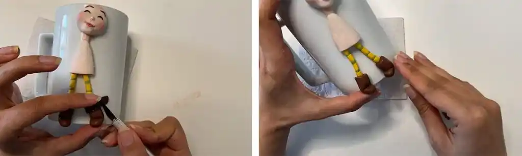 آموزش  ماگ دختر پاییزی با چتر مرحله ساخت کفش های  عروسک 