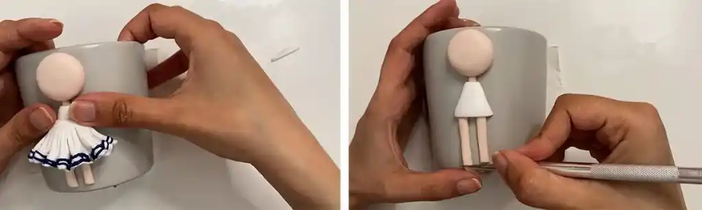 آموزش ساخت ماگ دختر ملوان مرحله ساخت پاهای  عروسک 