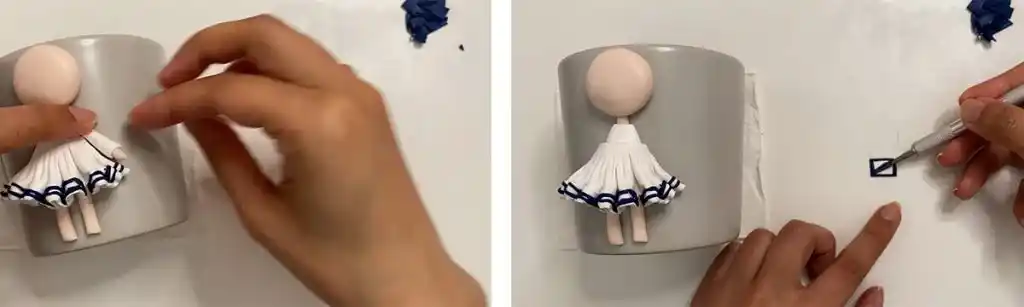 آموزش ساخت ماگ دختر ملوان مرحله ساخت دامن  عروسک 