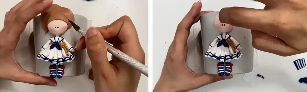 آموزش ساخت ماگ دختر ملوان مرحله ساخت موهای عروسک 