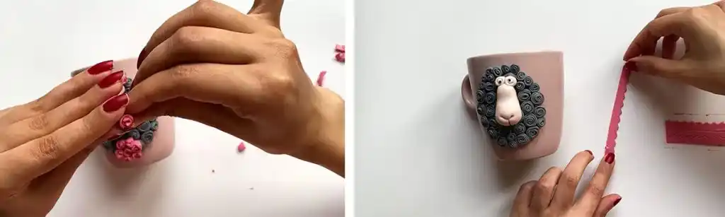 آموزش ساخت ماگ بره عاشقانه  مرحله ساخت گل های عروسک 